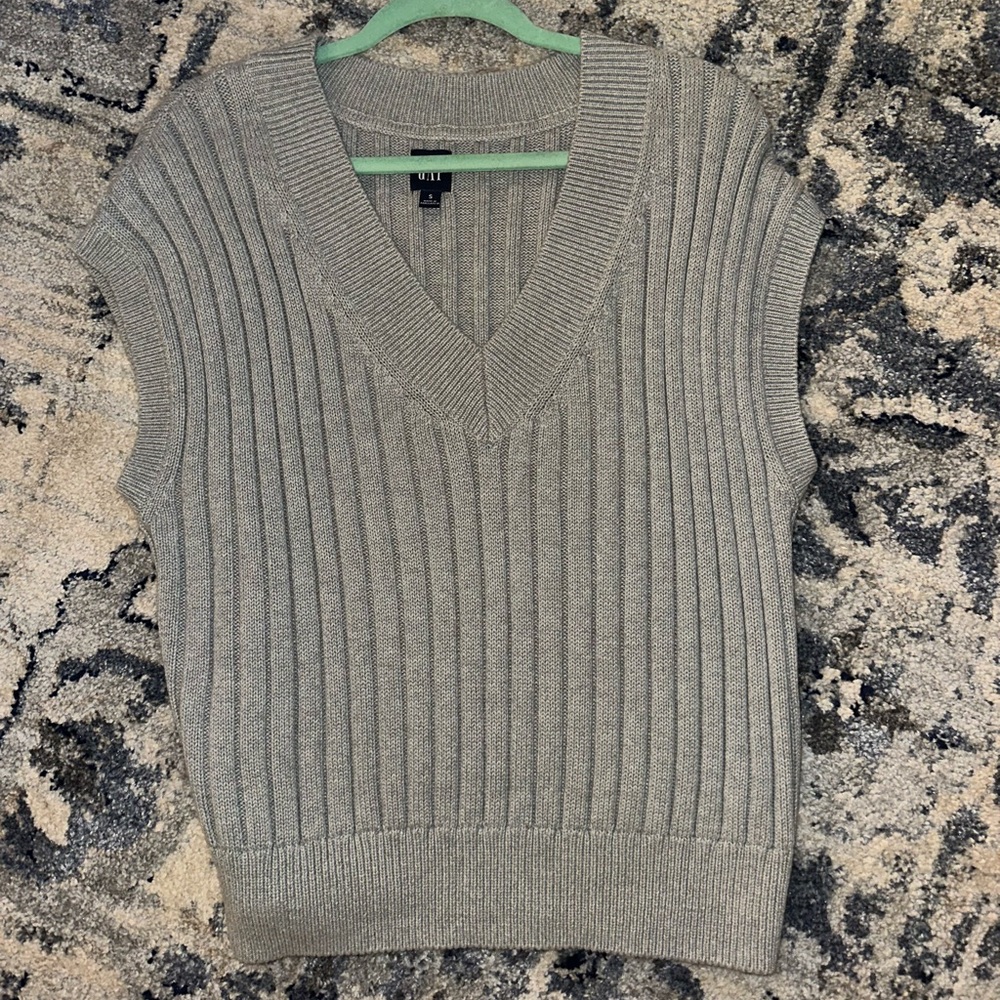 Gray Ribbed V-Neck Sweater Vest